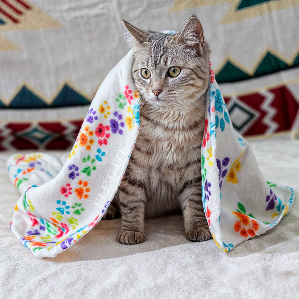 Cotton Paw Print Design Pet Blanket & Throws