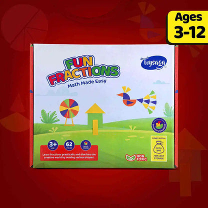Toysaga Fun Fractions Math Made Easy Educational Puzzle Game Cardboard Material Kids Learning Fractions Shapes Basic Math Toy
