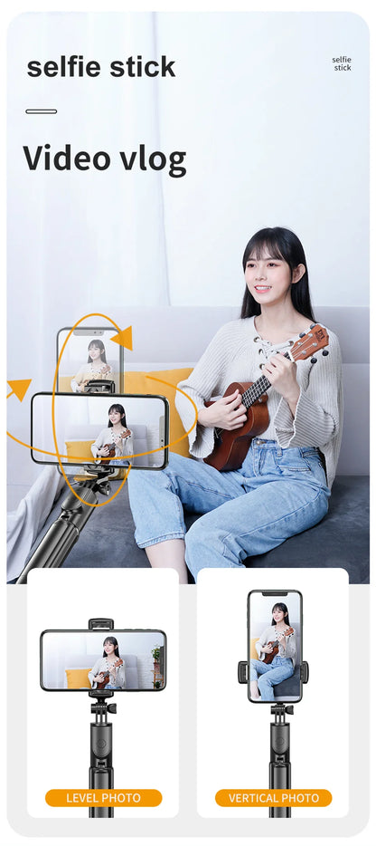 Roreta Wireless Selfie Stick Tripod Stand Bluetooth Remote Extendable Tripod for iPhone Mobile Phone Tiktok Live Streaming