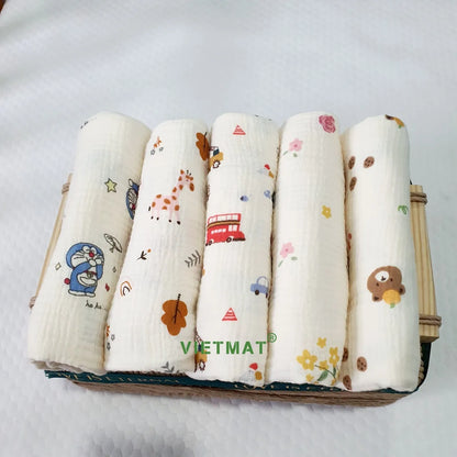 Wholesale Organic Cotton Printed Gauze Muslin Burp Cloth Newborns Soft Absorbent Baby Saliva Towel Customizable Kids Bathroom