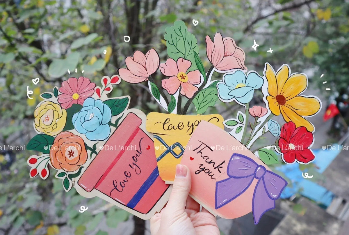 Delarchi Creative Folk Art Wooden Flowers Craft Kit for Kids-Home Decoration Vietnam Inspired Ages 4-12