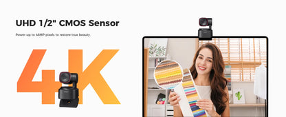 OBSBOT Tiny 2 Lite 4K Webcam for PC, AI Tracking PTZ Streaming Camera with 1/2" Sensor, Gesture Control, 60 FPS, HDR, Microphone