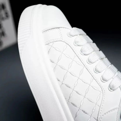 Men's White Sneakers Inside Elevating Couple Board Shoes Leather Casual Trainers