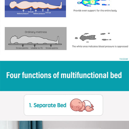 PANGDUBE 4-in-1 Baby Crib Multifunctional Convertible Bed with Rocker & Baby Playpen Newborn Changing Table Foldable Travel Cot