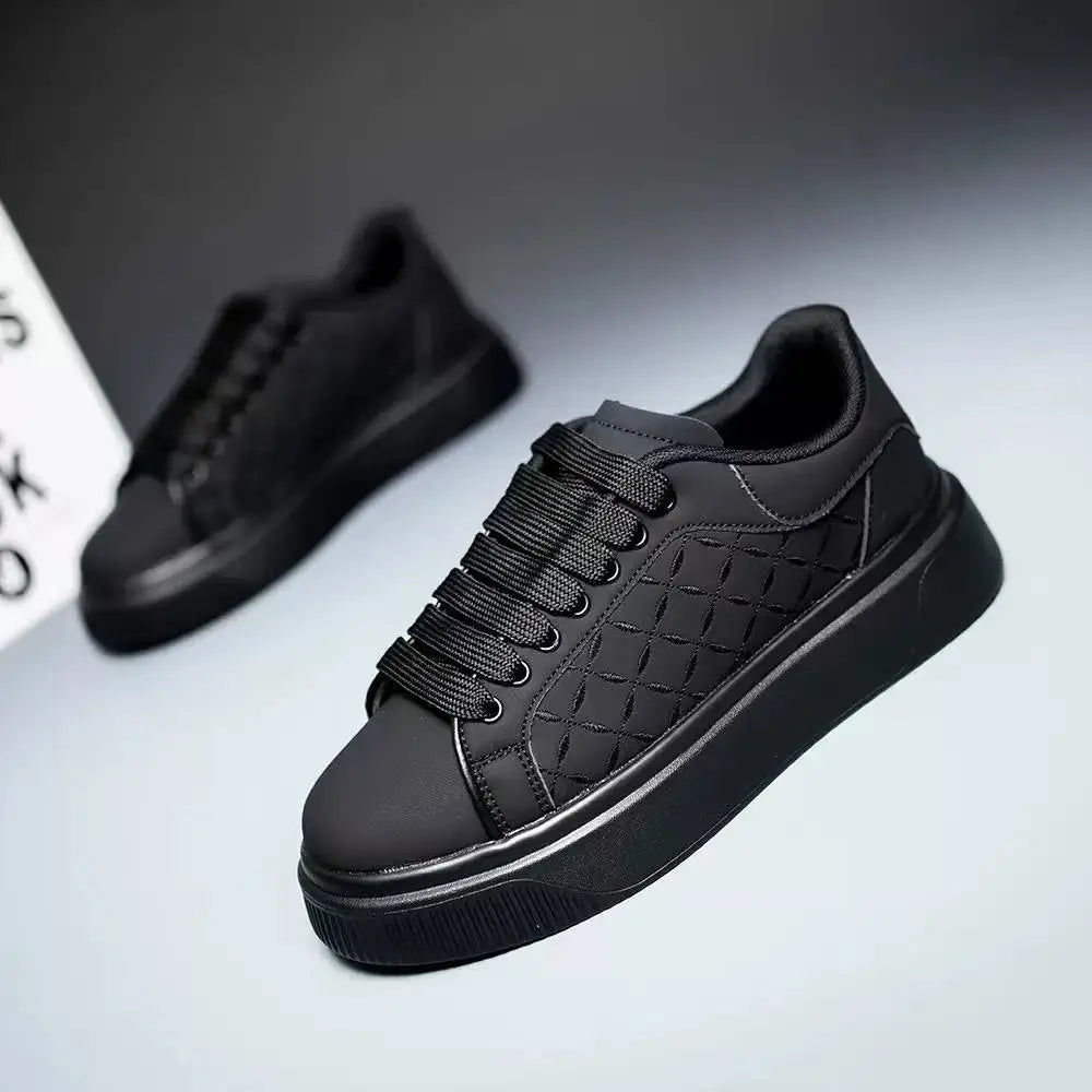 Men's White Sneakers Inside Elevating Couple Board Shoes Leather Casual Trainers