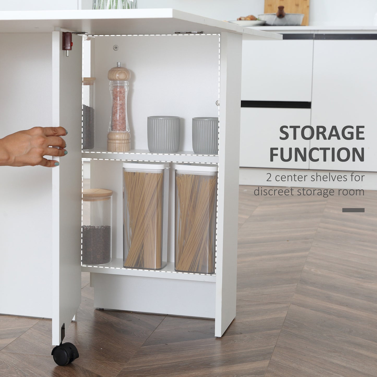 HOMCOM Mobiler Klapptisch mit 2 Rollen, Weiß