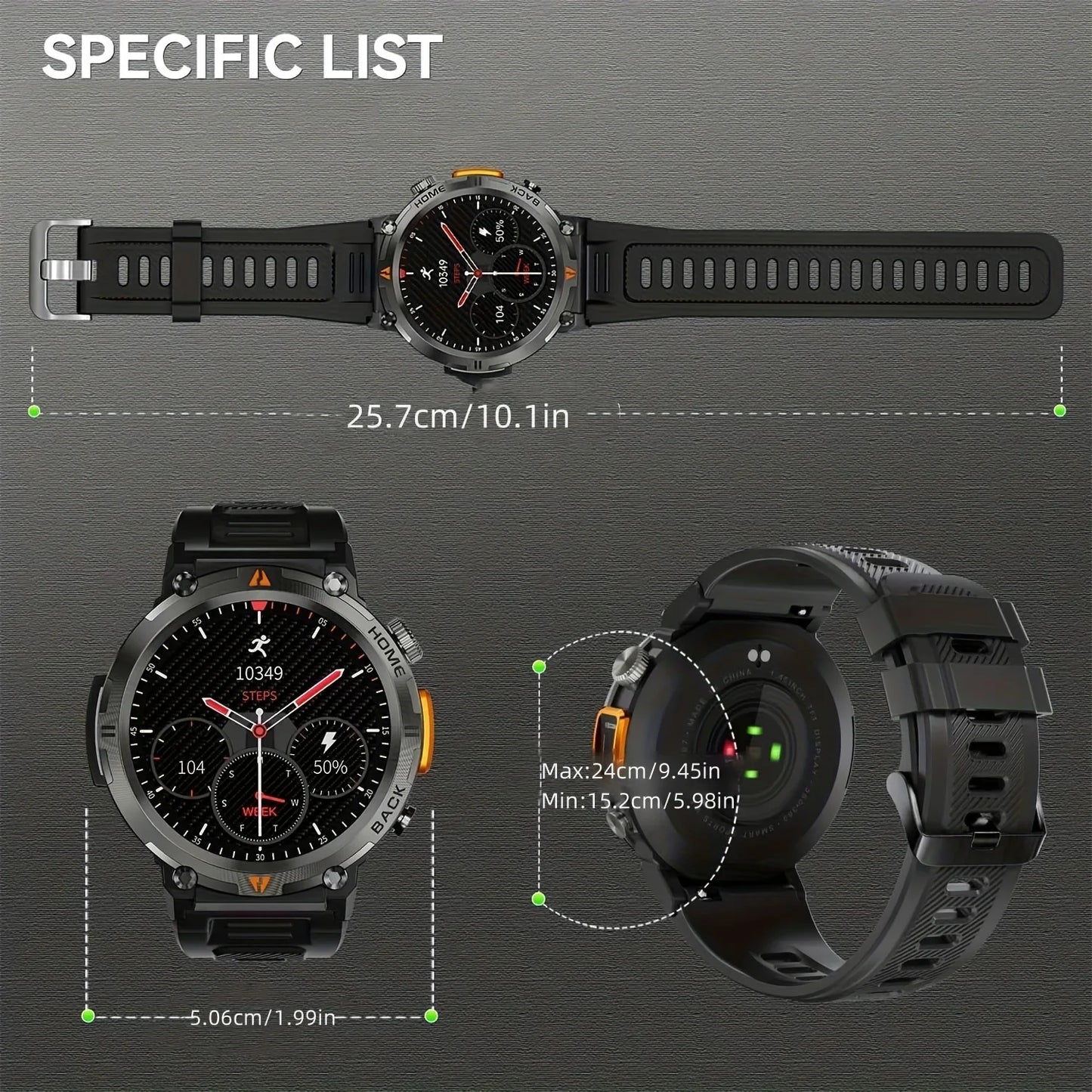 Sports Smart Watch KE3 for Men (Wireless Call Receive/answer), HD Screen Outdoor Rugged Smartwatch, Sports Fitness Tracker Watch