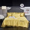 2025 Spring New Washed Silk 4PCS Bed Sheet Pink Plain Duvet Cover  with Floral Solid Cartoon Quilt Set