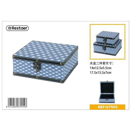 Wooden box set 2 pieces 17.5x15.5x7cm and 14x12.5x5.5cm