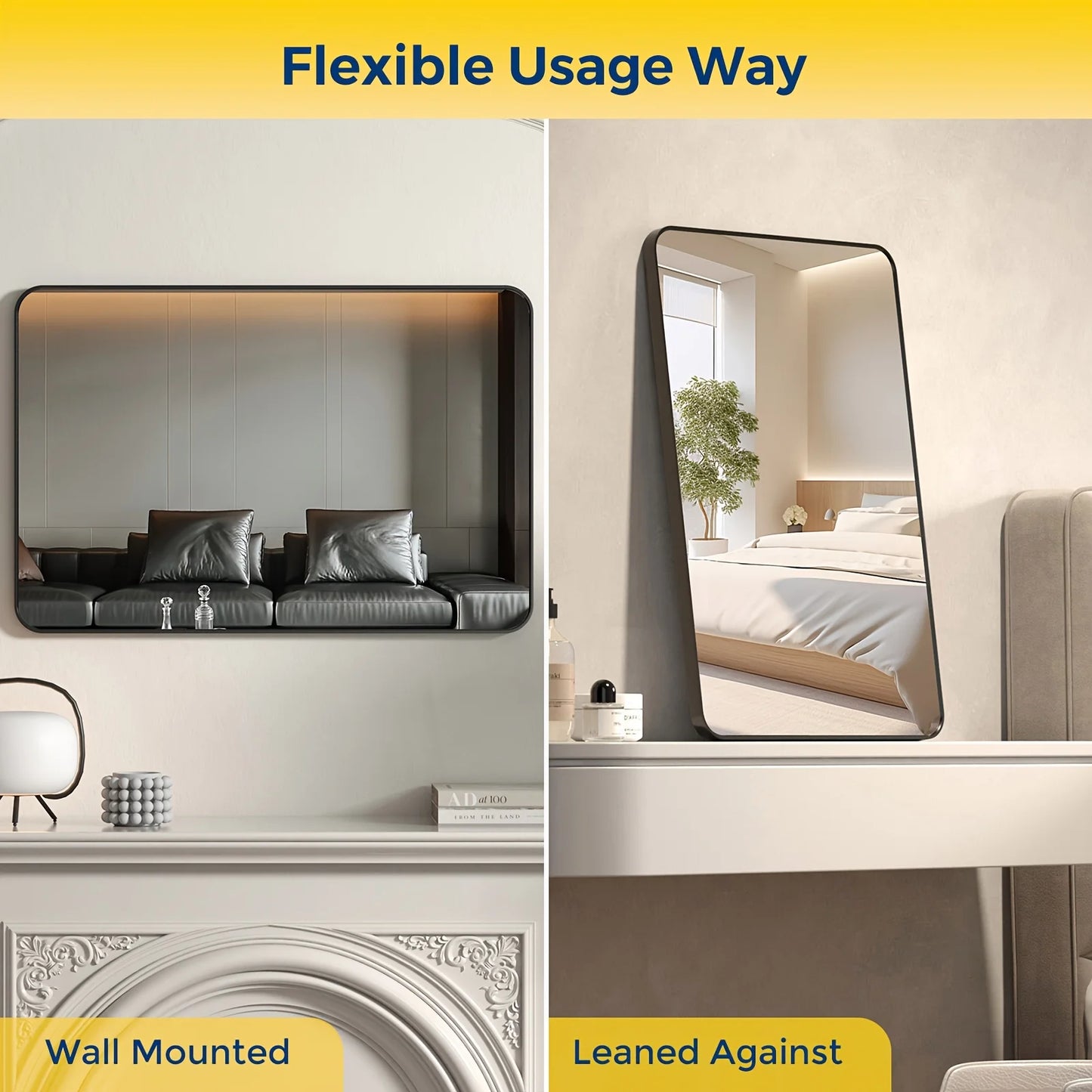 24x36 Inch Classic Modern Chic Bathroom Mirror - Matte Black Rust-Resistant Frame, Shatterproof Glass & Packaging