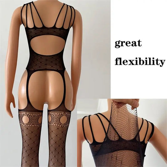 Ins Sexy Open Crotch Lingerie Hollow Out Fishnet Bodystocking Sexy Tights Cut Out Full Body Stocking