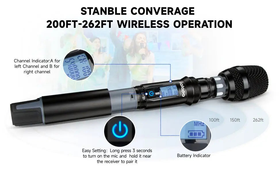 IQlQPQ HT2288 Professional UHF Wireless Dynamic Handheld Mic Portable Conference KTV & Church Microphone Kids Compatible