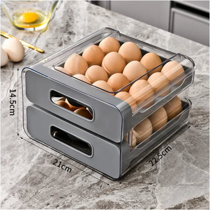 Kitchen Egg Storage Box Double Layered Drawer Style Egg Storage Rack Egg Dispenser Fridge Organizer Rack Organize