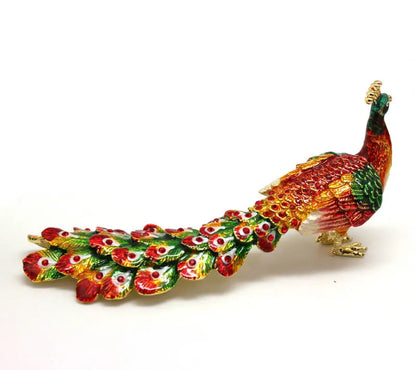 SHINNYGIFTS Peacock Shape Jewelry Trinket Box Metal Enameled With Rhinestone Metal Craft Collectibles