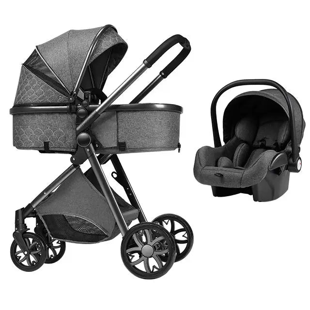 Wholesale Luxury 3-in-1 Travel System Big Wheel Baby Stroller with Car Seat High Landscape Leather for Young Family
