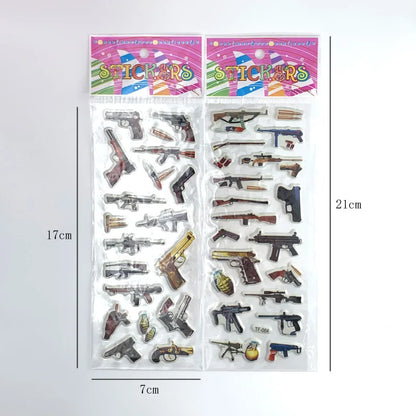 12Sheets/Set Military Fans Weapon Gun Pistol Stickers for Kids Boys PVC Bubble Scrapbook DIY Toys