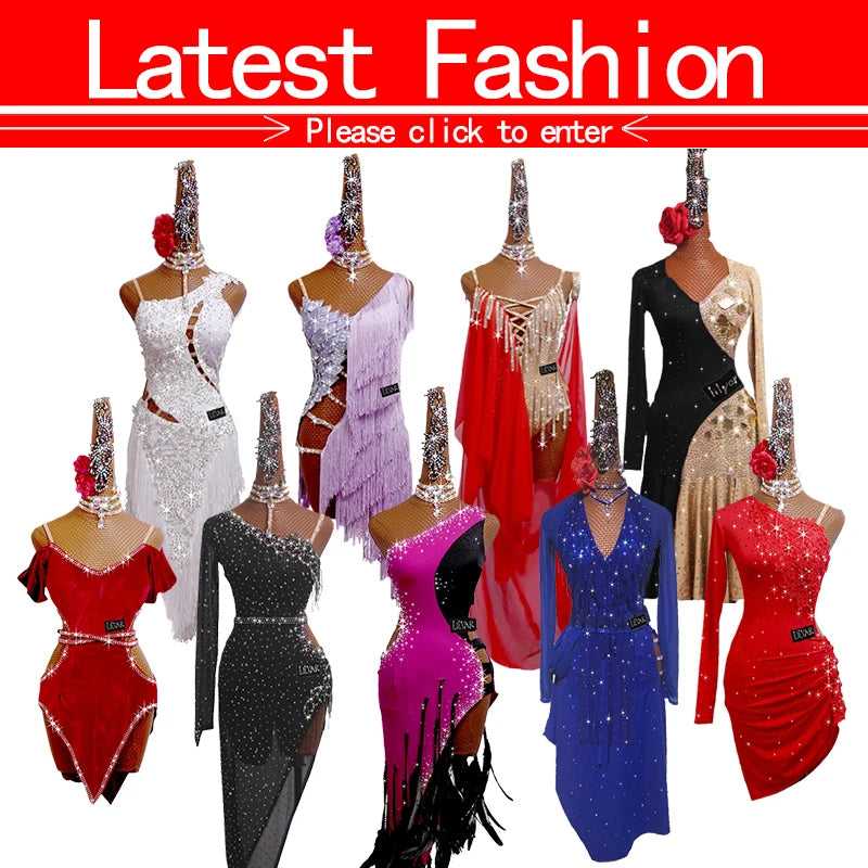New professional Latin dance competition performance dress with sea blue tassel short open waist sparkling diamond dance skirt