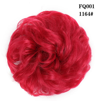 LUPU Synthetischer Haarknoten, unordentliche Haargummis mit Gummiband, natürliche, falsche Haargummistücke, Pferdeschwanz, farbig, Schwarz, Lila, Rosa, Grün