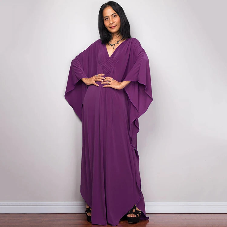 Trendy Design Knot Beach Maxi Dresses Solid V Neck Women Dress Clothing