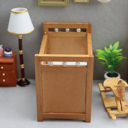 1:12 Doll House Dollhouse Mini Furniture Children's Room Pure Chestnut Crib White Mattress Small Bed