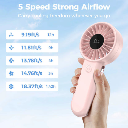 Outdoor Sports Handheld Fan with Power Bank, 3000mAh 5 Speed Strong Wind Cooling Fan for Hiking