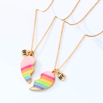 Hot Sale Magnet Alloy Heart Necklace Best Friend Necklace BFF Children Kids Oil Dripping Pendant Necklaces Set