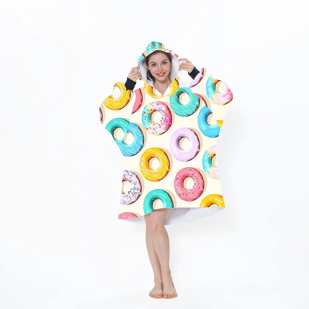 Oodie Custom Oversized Sherpa TV Hooded Blanket Wearable Fleece Knitted Blanket with Logo