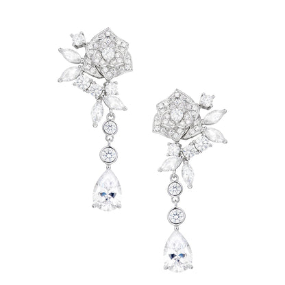 Manufacturer Spot Wholesale and Retail Elegant Female Jewelry Classic Fashion Rose Drop Zircon Long Earrings