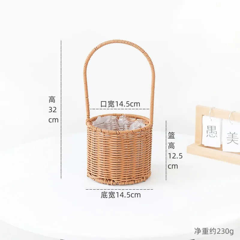 Portable Outdoor Picnic Basket Home Decorative Storage Woven Flower Pot Hand-held Rattan Wicker Accompanying Gift Floral Basket