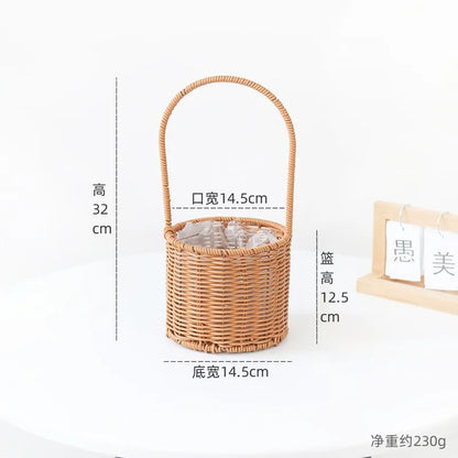 Portable Outdoor Picnic Basket Home Decorative Storage Woven Flower Pot Hand-held Rattan Wicker Accompanying Gift Floral Basket