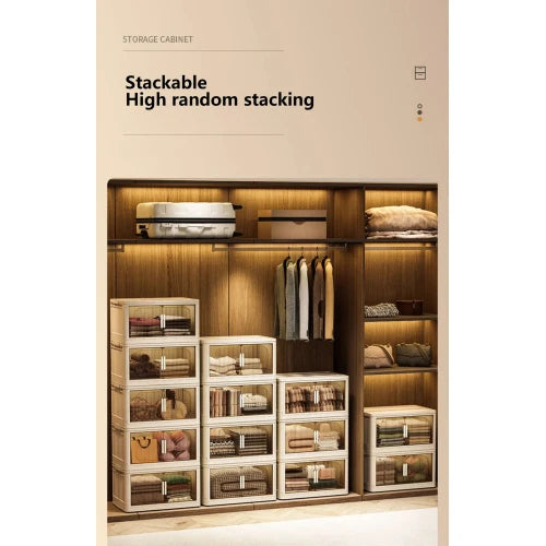 Wide-Side Foldable Storage Cabinet for Bedroom Kitchen Bathroom for Clothing Food Spices Bags Jewelry Cleaning Supplies Cloth