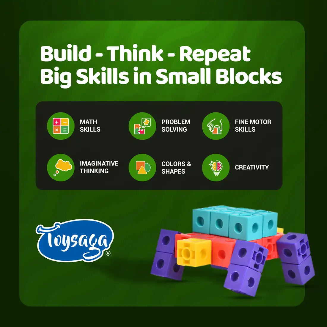 Link N Lock Fun Blocks by Toysaga 100-Piece Plastic Building Set for Kids-Unbreakable Educational STEM Math Manipulatives