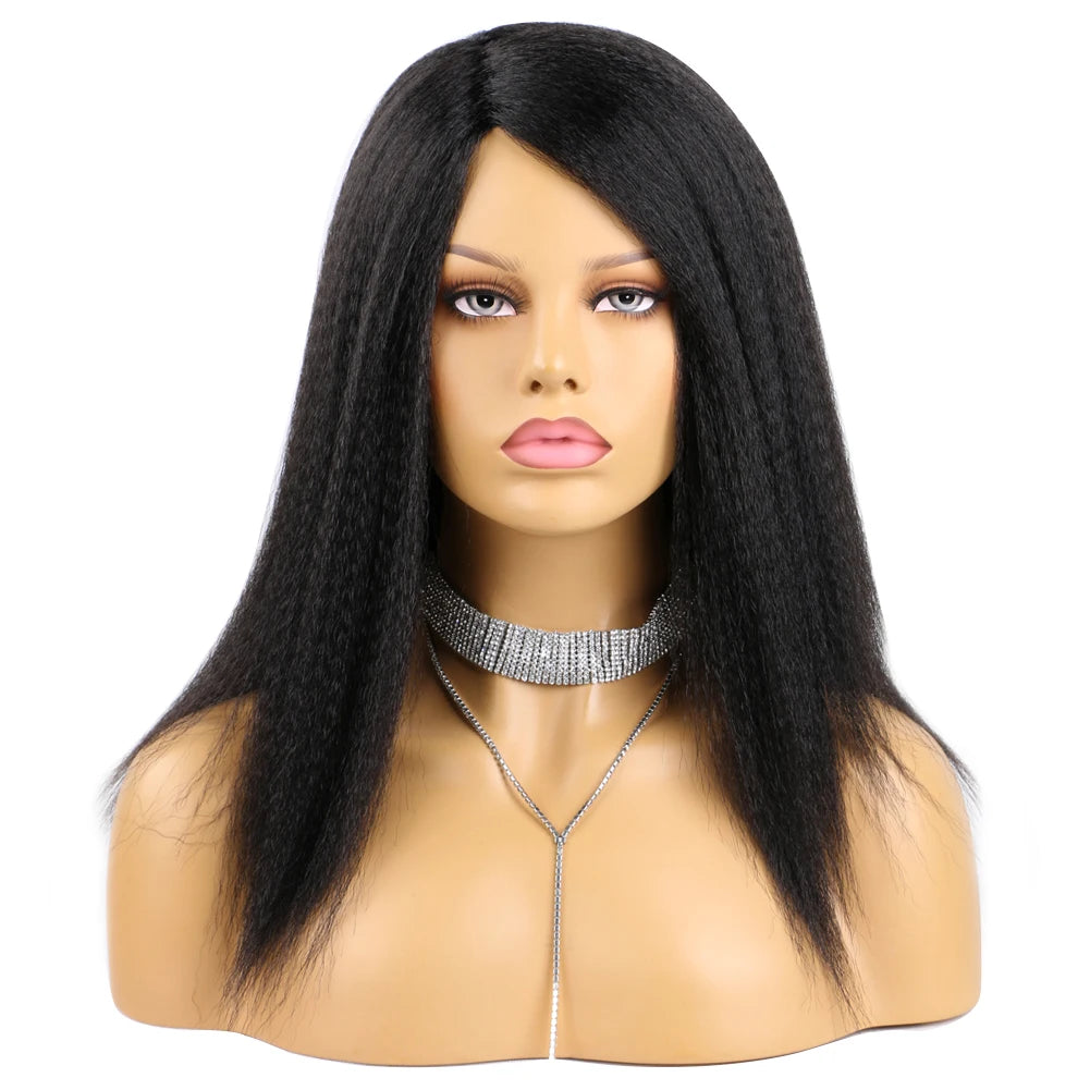 Wholesale 14 Inch Yaki Straight Afro Light Brown Lace Hair Wig Glueless Synthetic Middle Part Women  Machine-Made Long Wigs