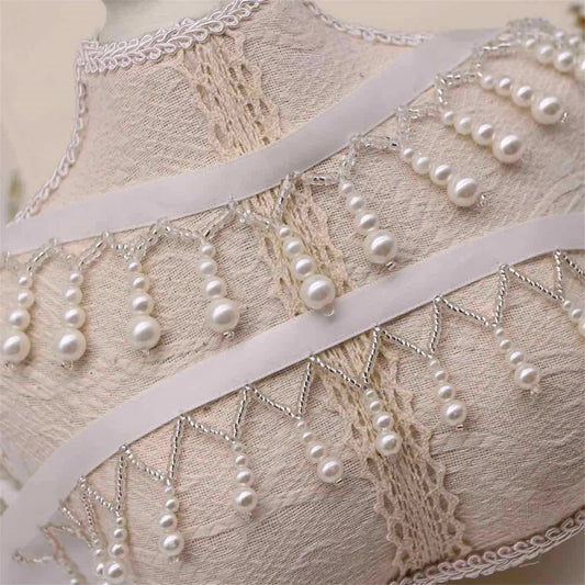 1 Yard Tassel Fringe Lace Pearl Beaded Edge Trim Ribbon Handmade Sewing DIY Craft Accessories