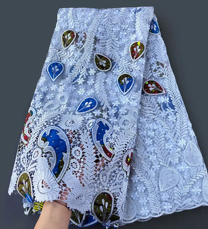 Genuine Wax embroidery African french lace tulle fabric Nigerian sewing cloth with guipure lace edge High quality 5 yards