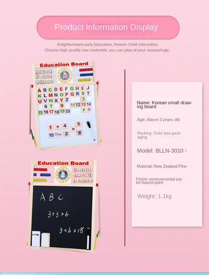 Korean Style Multifunctional Double-Sided Wooden Alphanumeric Sketchpad Early Education Puzzle Drawing Board Chalkboard for Kids