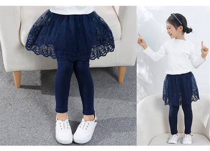 Girls Lace Princess Skirt Leggings - Premium Cotton Blend Pants for Kids Ages 2-6 Years