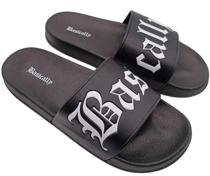Custom Logo Anti-Slip Winter Spring Beach Slides with Open Toe Screen Printing PVC Embossed Mens' Slipper Footwear