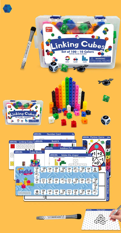 Montessori Rainbow Link Cubes Educational Toys Boxed Card Set Math Counting Learning Stacked Blocks Sensory Games Children Toys