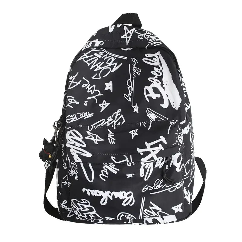 Modern Fashion Graffiti Print Nylon Backpacks Large Capacity High School Teens School Bags 17 Inch Kids Backpack
