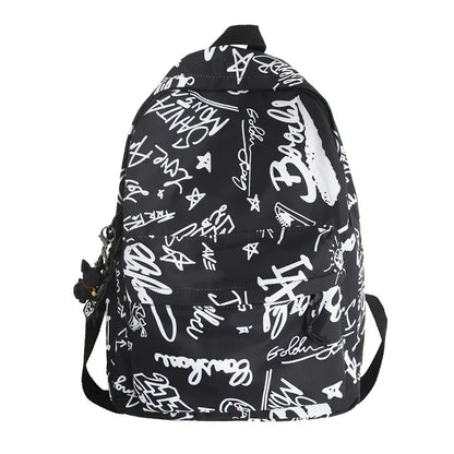 Modern Fashion Graffiti Print Nylon Backpacks Large Capacity High School Teens School Bags 17 Inch Kids Backpack