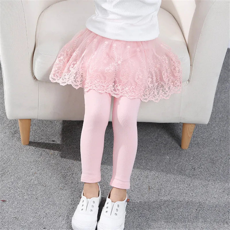 Girls Lace Princess Skirt Leggings - Premium Cotton Blend Pants for Kids Ages 2-6 Years