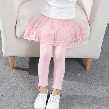 Girls Lace Princess Skirt Leggings - Premium Cotton Blend Pants for Kids Ages 2-6 Years