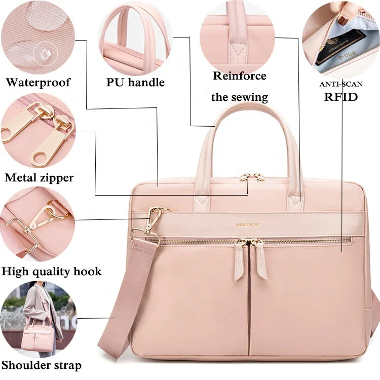 Fashion Women's Laptop Briefcase Business Document Organizer for 13.3 15 16 Inch Laptop Shoulder Bags Business Office Ladies