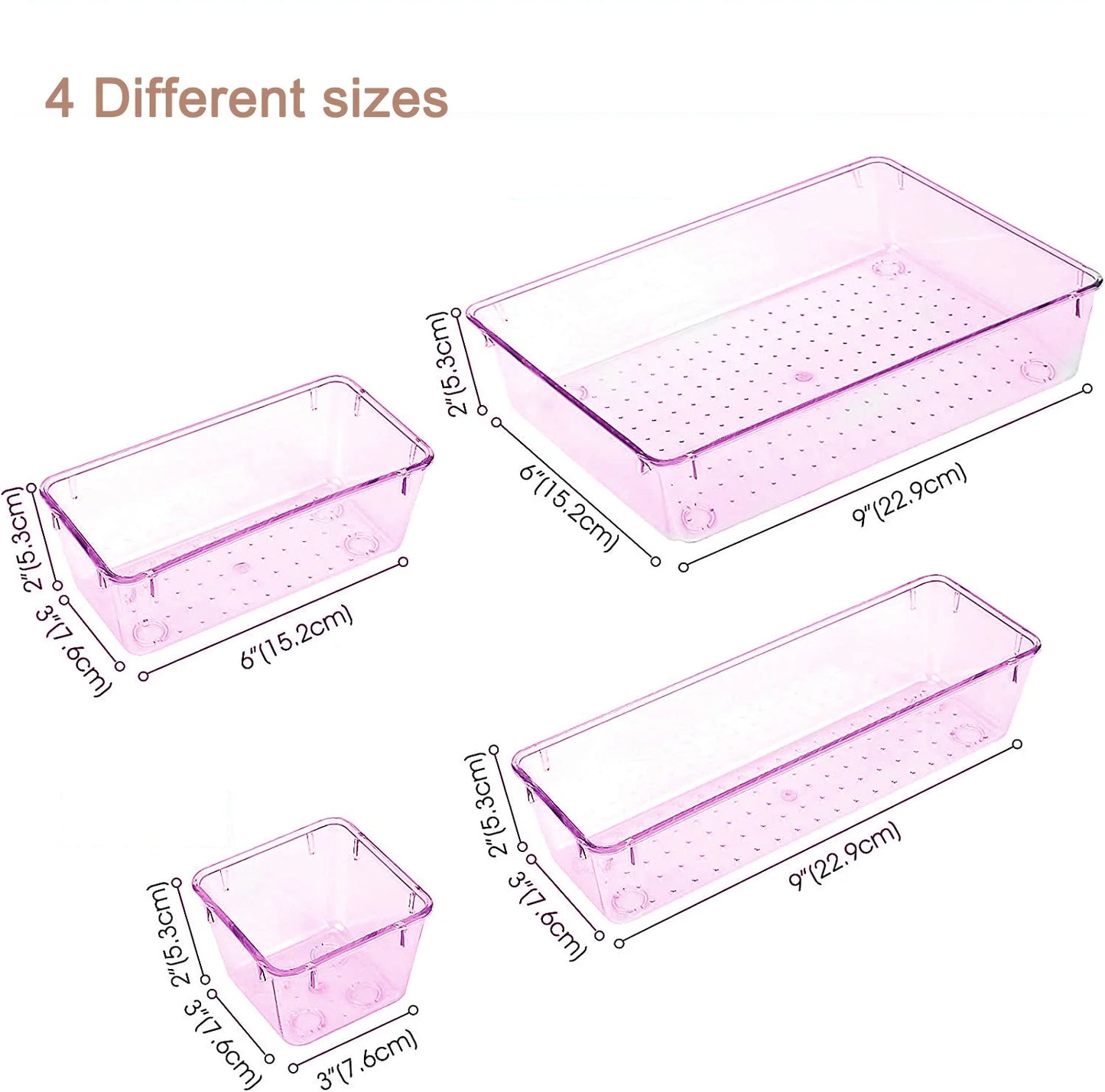 Hot Selling 4 Different Sizes Stackable Clear PET Kitchen Accessories Plastic clear Drawer Organizer Set for Cosmetics Jewelry