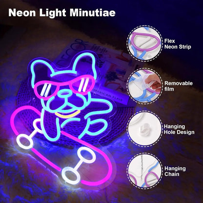 French Bulldog LED Neon Light Sign Dog Skateboard Wall Decor Bedroom Living Room Pet Shop Bar Party IP65 Made Acrylic Lamp