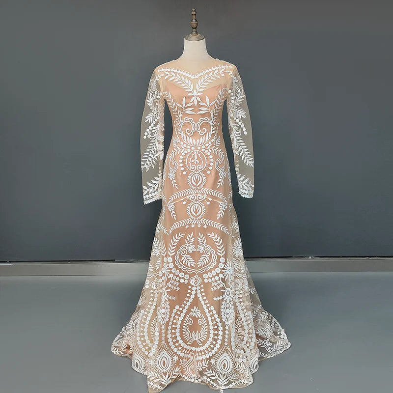 #4055 2 Piece in 1 BOHO Bohemian Long Sleeve Destination Wedding Dress Appliques Lace Wedding Shoot Post Bridal Gown REAL PHOTO