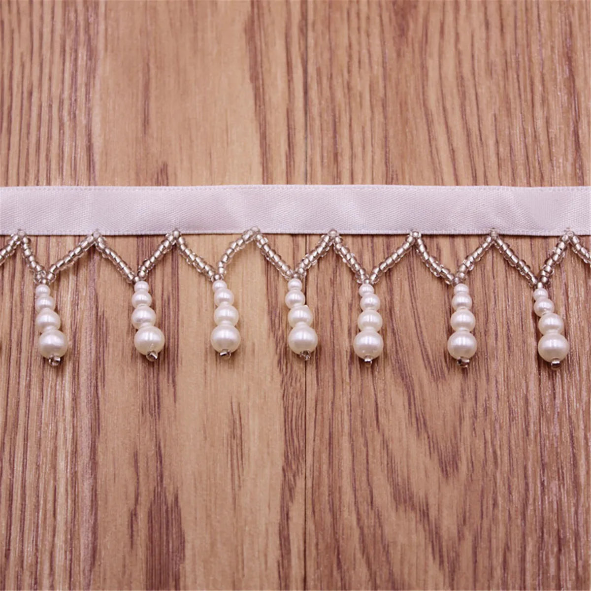 1 Yard Tassel Fringe Lace Pearl Beaded Edge Trim Ribbon Handmade Sewing DIY Craft Accessories