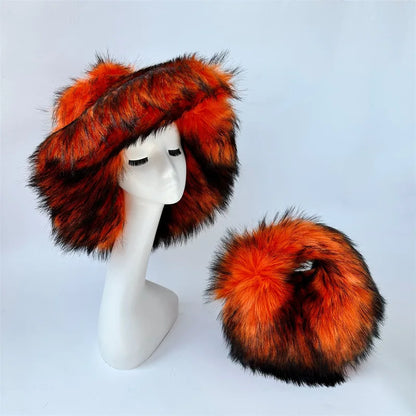 Y2k Hot Girls Small Half Moon Bag Set Women Luxury Furry Wrist Handbag Gothic Punk Faux Raccoon Fur Clutch Purses Bags With Hat