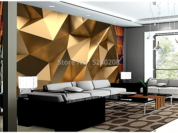 Photo Wallpaper Modern 3D Stereo Golden Geometric Murals Living Room TV Background Wall Decor Self-Adhesive Waterproof Stickers